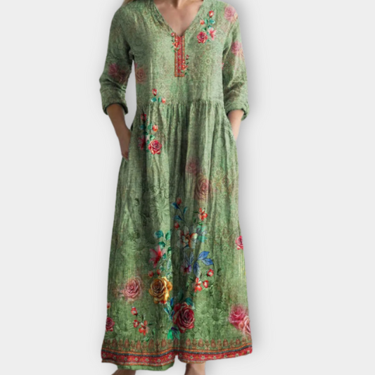 Women's Boho Maxi Dress with Flowy Silhouette for Summer Wear