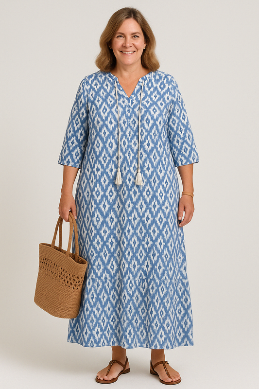 Women's Boho Midi Dress with Tummy Coverage and Split Neckline