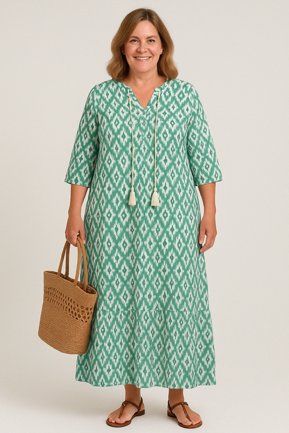 Women's Boho Midi Dress with Tummy Coverage and Split Neckline