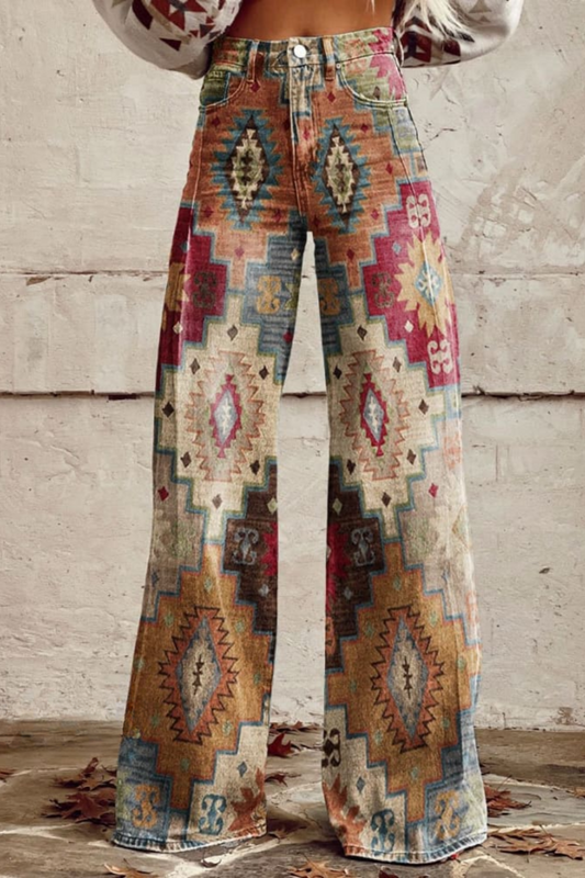 Women's Boho Palazzo Pants with High Waist and Loose Legs