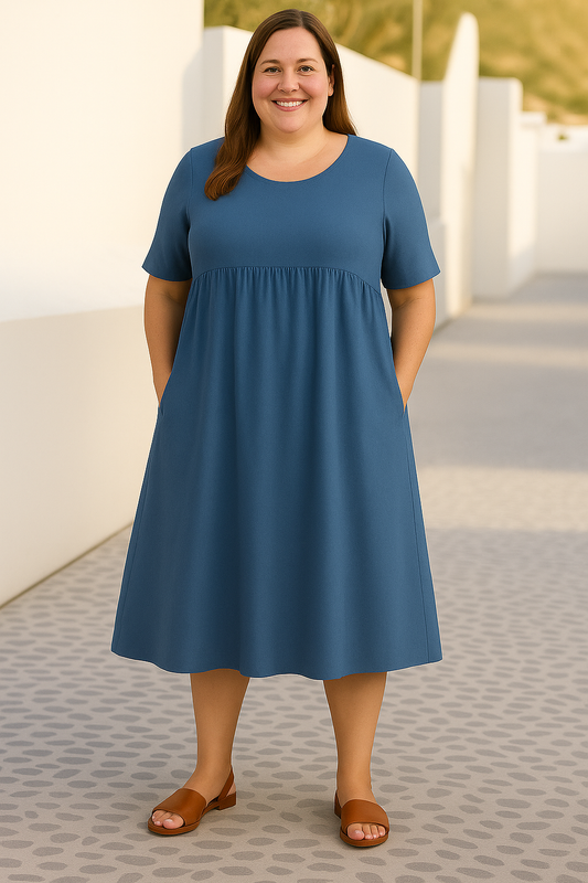 Women's Casual Loose Midi Dress with Tummy Coverage and Side Pockets