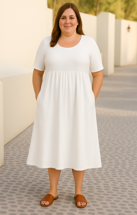 Women's Casual Loose Midi Dress with Tummy Coverage and Side Pockets