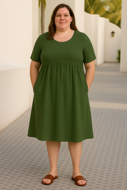 Women's Casual Loose Midi Dress with Tummy Coverage and Side Pockets