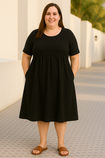 Women's Casual Loose Midi Dress with Tummy Coverage and Side Pockets