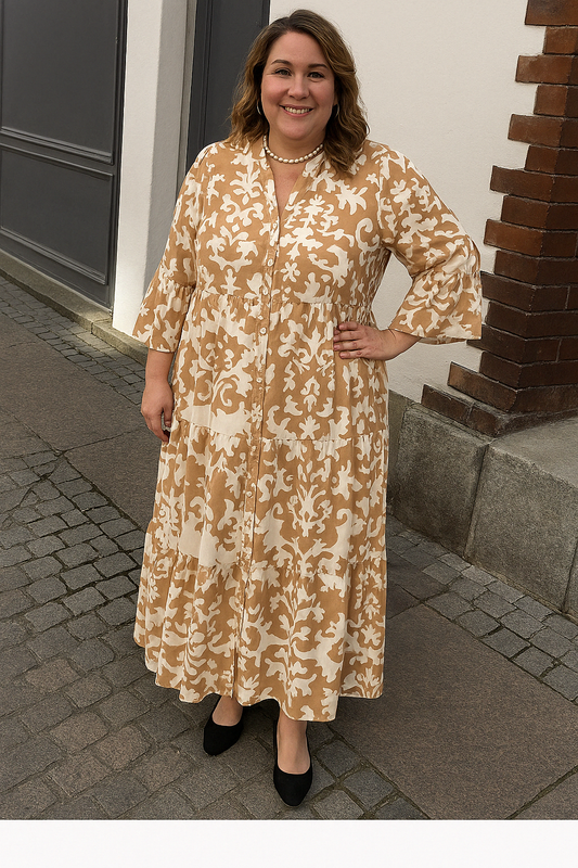 Women's Casual Maxi Dress with Tummy Coverage and 3/4 Length Sleeves