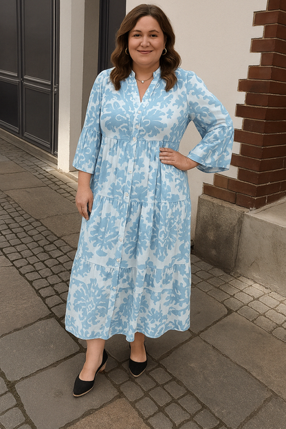 Women's Casual Maxi Dress with Tummy Coverage and 3/4 Length Sleeves