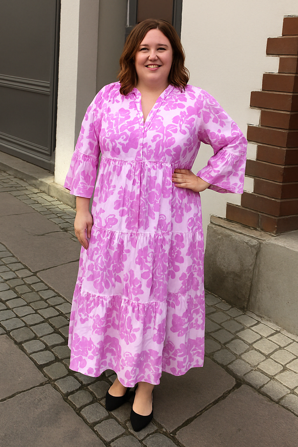 Women's Casual Maxi Dress with Tummy Coverage and 3/4 Length Sleeves