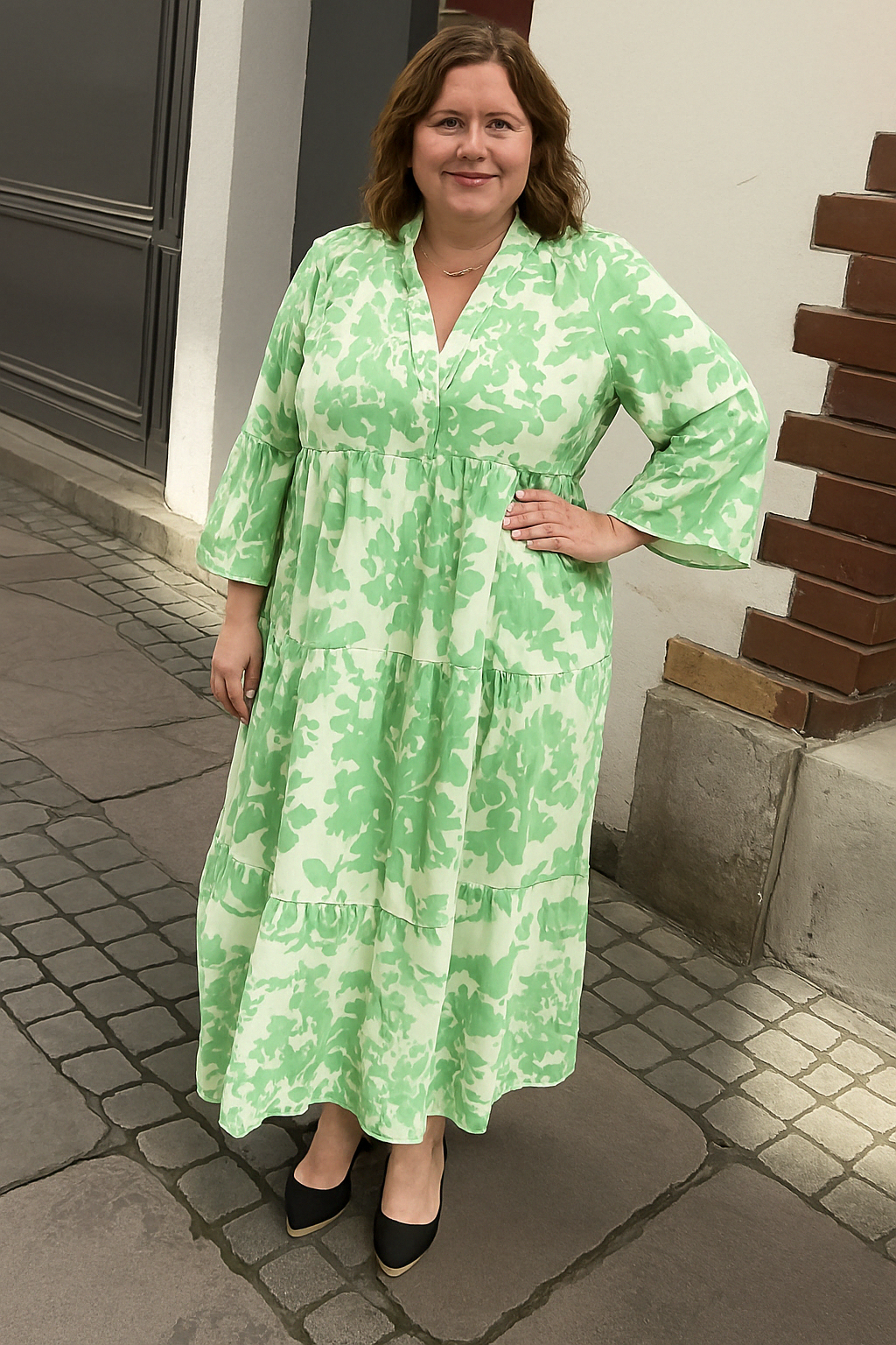 Women's Casual Maxi Dress with Tummy Coverage and 3/4 Length Sleeves