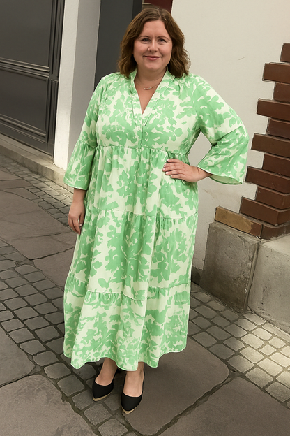 Women's Casual Maxi Dress with Tummy Coverage and 3/4 Length Sleeves