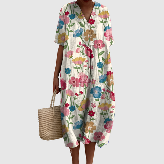 Women's Casual Midi Dress with Floral Print