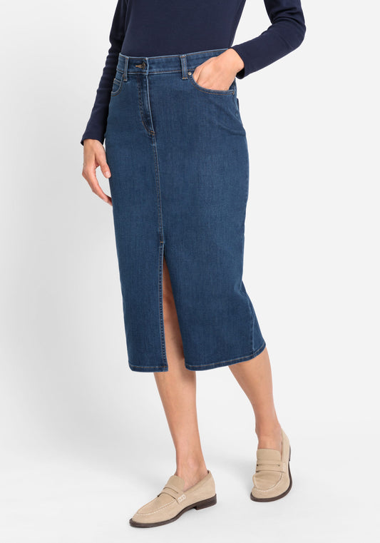 Women's Classic Denim Skirt with Distressed Wash