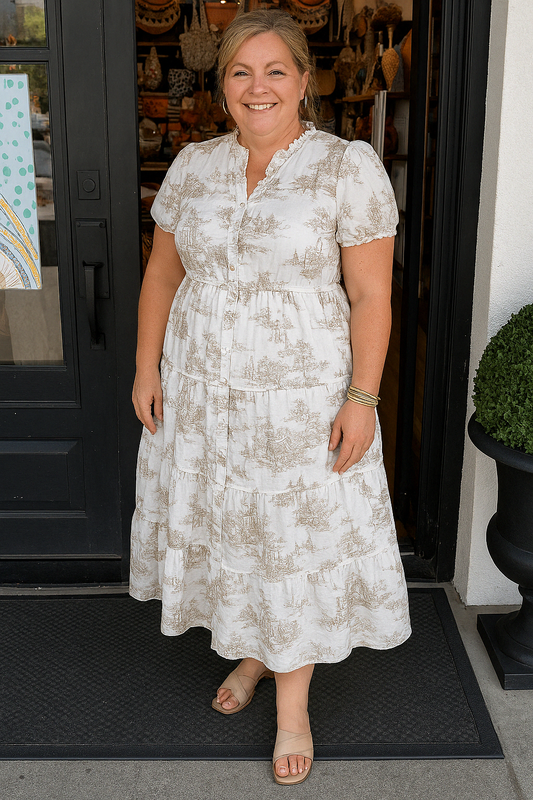 Women's Classic Tummy Covering Midi Dress with Tiered Silhouette