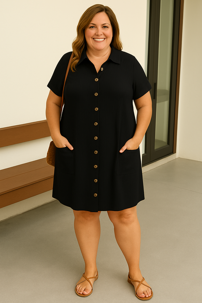 Women's Comfortable Button Dress with Front Pockets for Summer