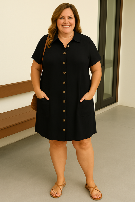 Women's Comfortable Button Dress with Front Pockets for Summer