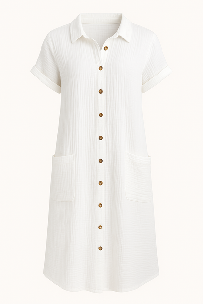 Women's Comfortable Button Dress with Front Pockets for Summer