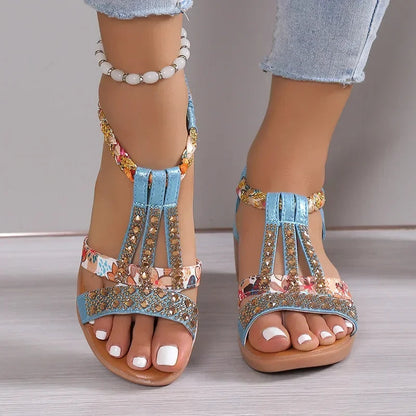 Women's Comfortable Flat Sandals with Boho Design