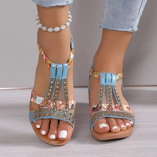 Women's Comfortable Flat Sandals with Boho Design