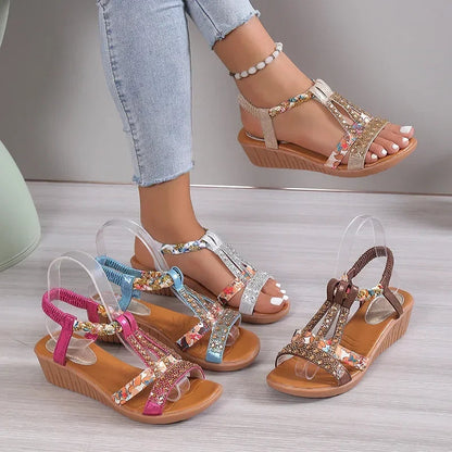 Women's Comfortable Flat Sandals with Boho Design