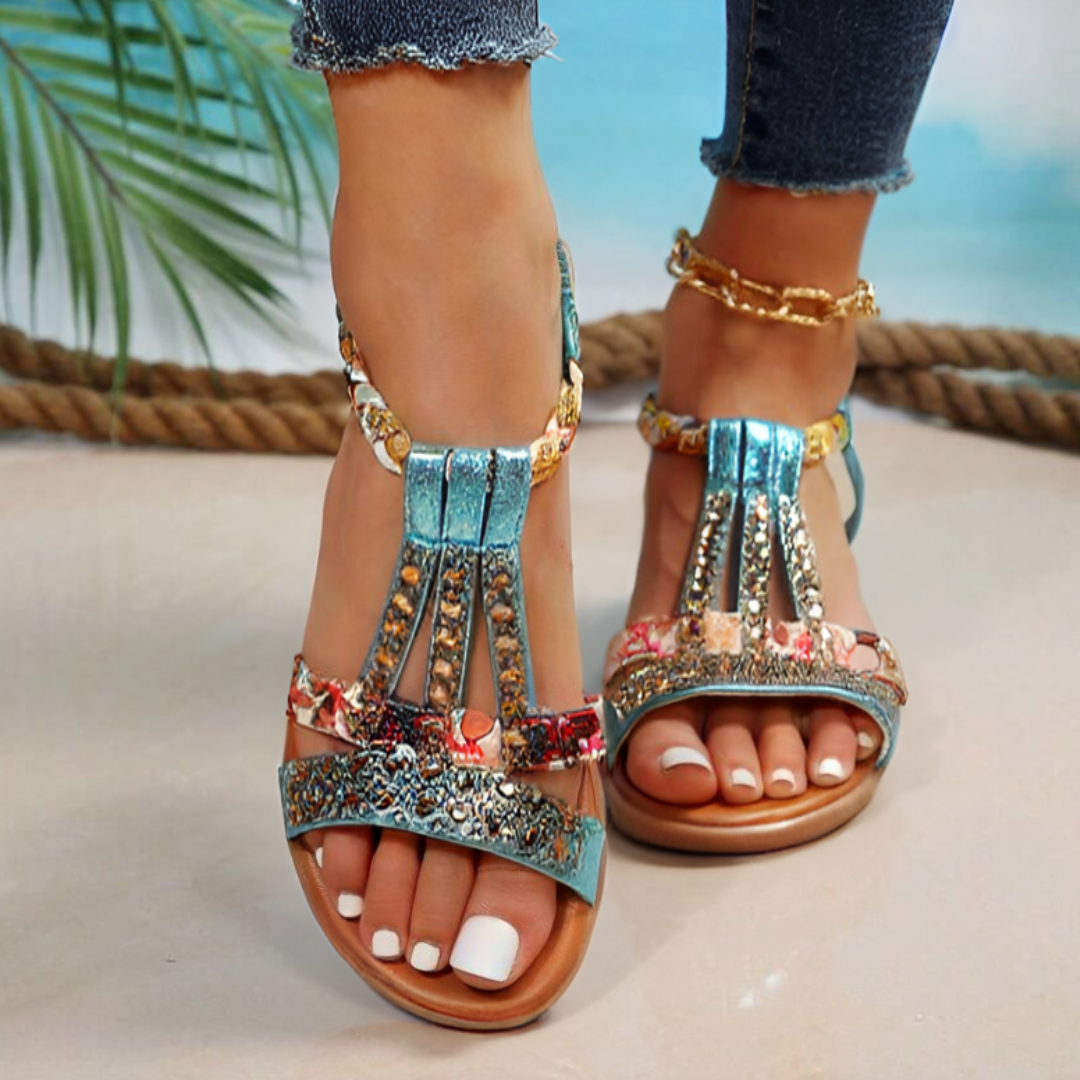 Women's Comfortable Flat Sandals with Boho Design