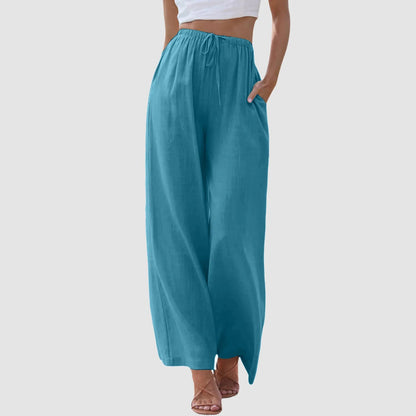 Women's Comfortable High-Waisted Wide Leg Pants with Adjustable Drawstring