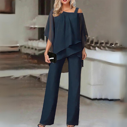 Women's Comfortable Loungewear Set with Layering Top and Straight Pants