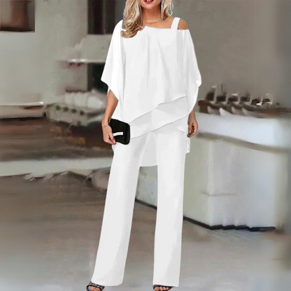Women's Comfortable Loungewear Set with Layering Top and Straight Pants