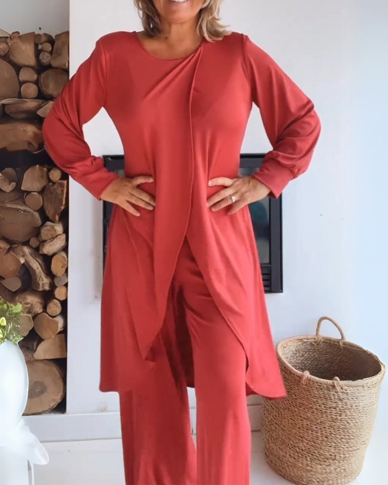 Women's Comfortable Loungewear Set with Long Cardigan and Tailored Pants