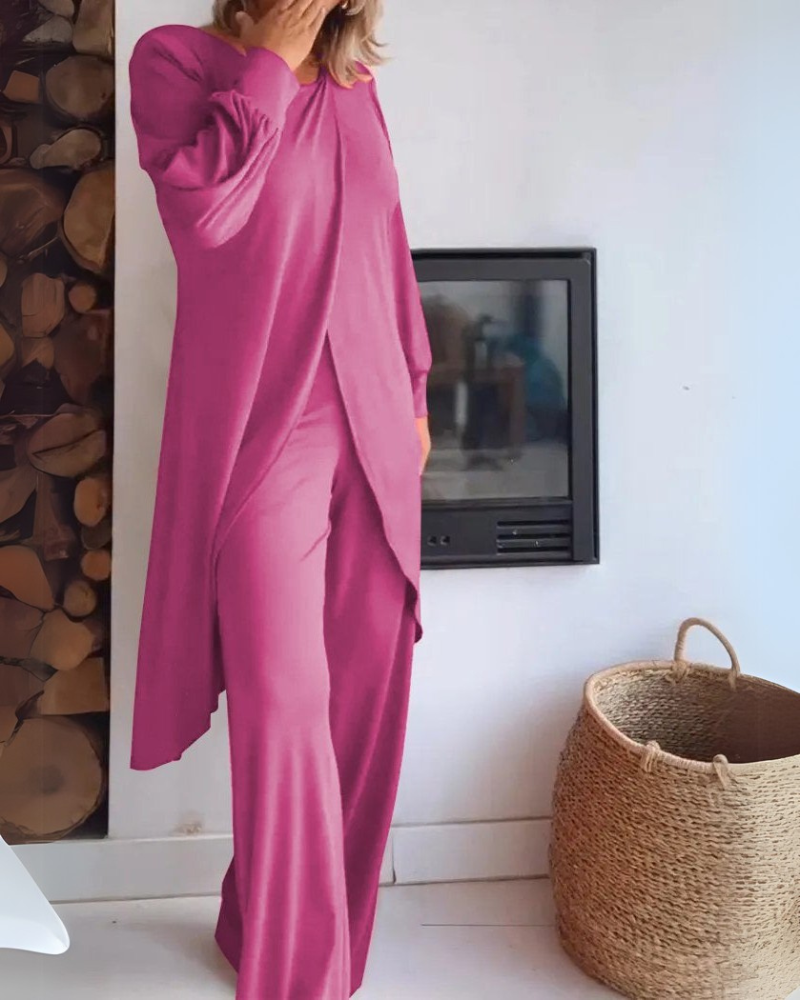 Women's Comfortable Loungewear Set with Long Cardigan and Tailored Pants