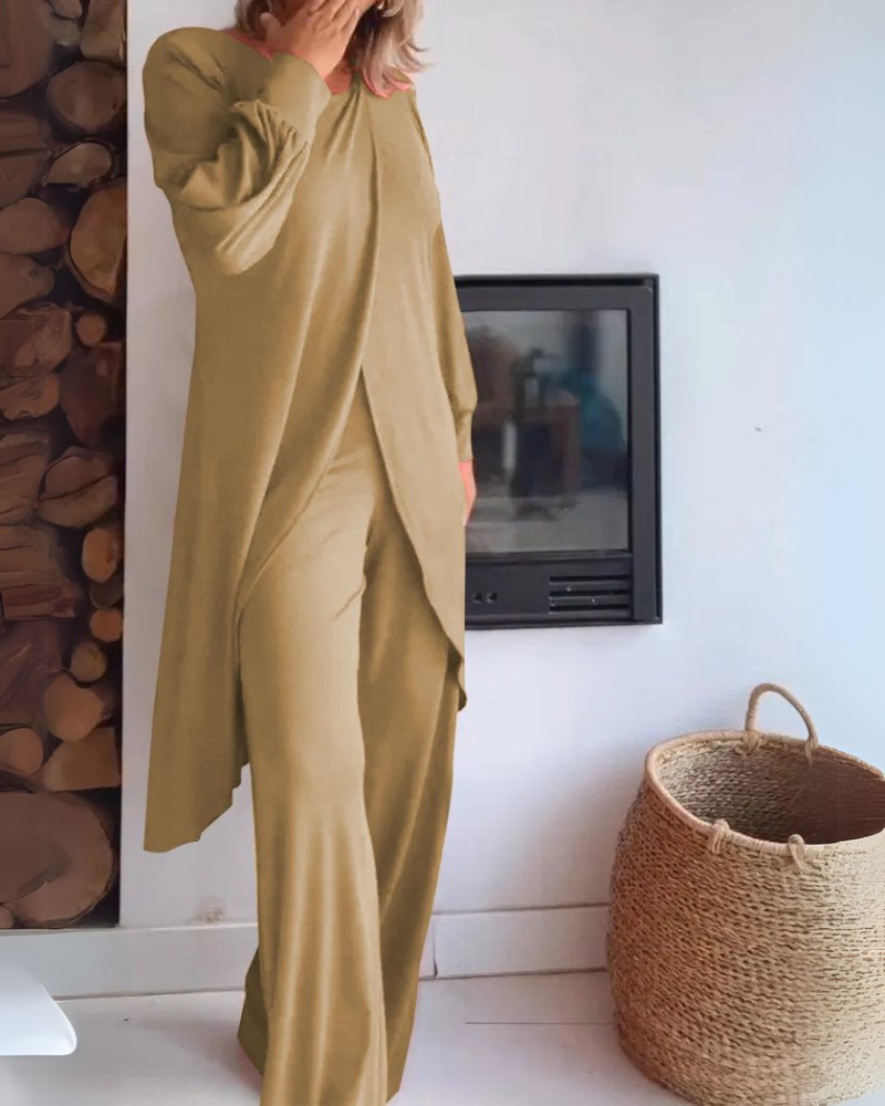 Women's Comfortable Loungewear Set with Long Cardigan and Tailored Pants