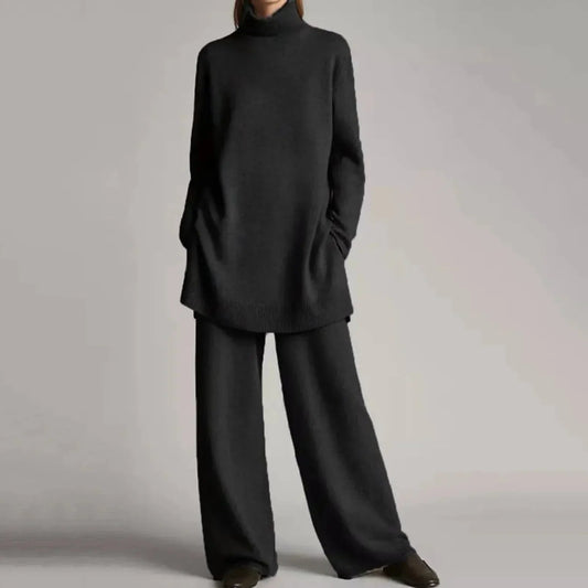 Women's Comfortable Two-Piece Suit Set with Knitted Sweater and Wide-Leg Pants