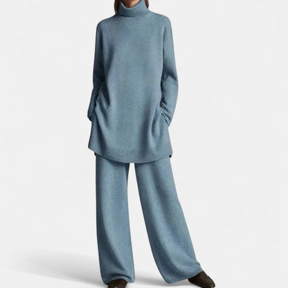 Women's Comfortable Two-Piece Suit Set with Knitted Sweater and Wide-Leg Pants