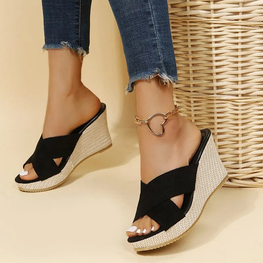 Women's Comfortable Wedge Sandals with Cross-Strap Design and Wedge Heels