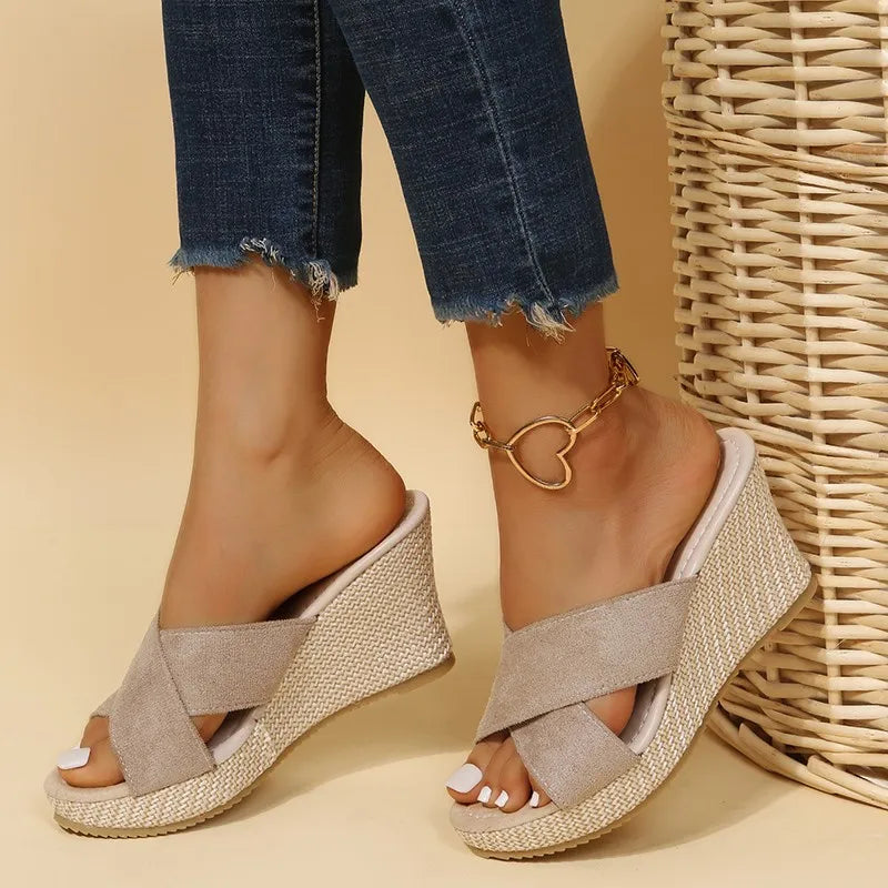Women's Comfortable Wedge Sandals with Cross-Strap Design and Wedge Heels