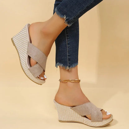 Women's Comfortable Wedge Sandals with Cross-Strap Design and Wedge Heels