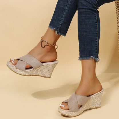 Women's Comfortable Wedge Sandals with Cross-Strap Design and Wedge Heels