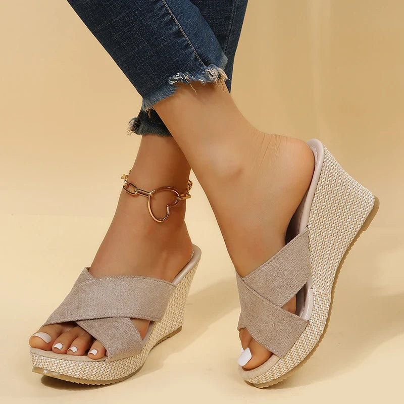 Women's Comfortable Wedge Sandals with Cross-Strap Design and Wedge Heels