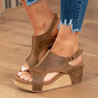 Women's Comfortable Wedge Sandals with Open-Toe Design and Cushioned Footbed