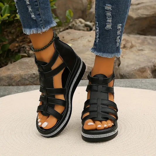 Women's Comfortable Wedge Sandals with Rhinestone Embellishments