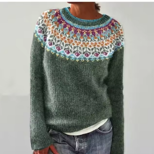Women's Cozy Retro Sweater with Classic Patterns