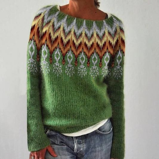 Women's Cozy Retro Sweater with Vintage Print Design