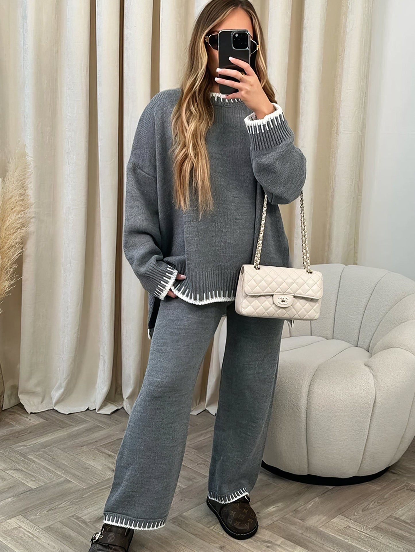 Women's Cozy Two Piece Winter Set with Sweater and Matching Pants