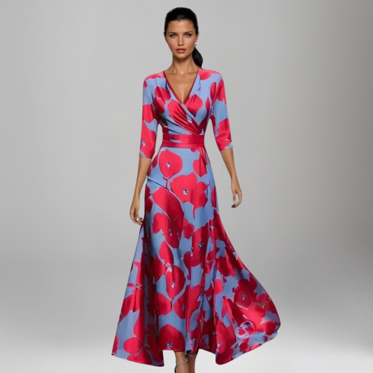 Women's Flattering Wrap Maxi Dress with V-Neckline for Summer Events