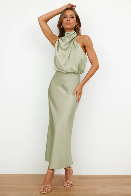 Women's Flowing Halter Neck Maxi Dress for Formal Events