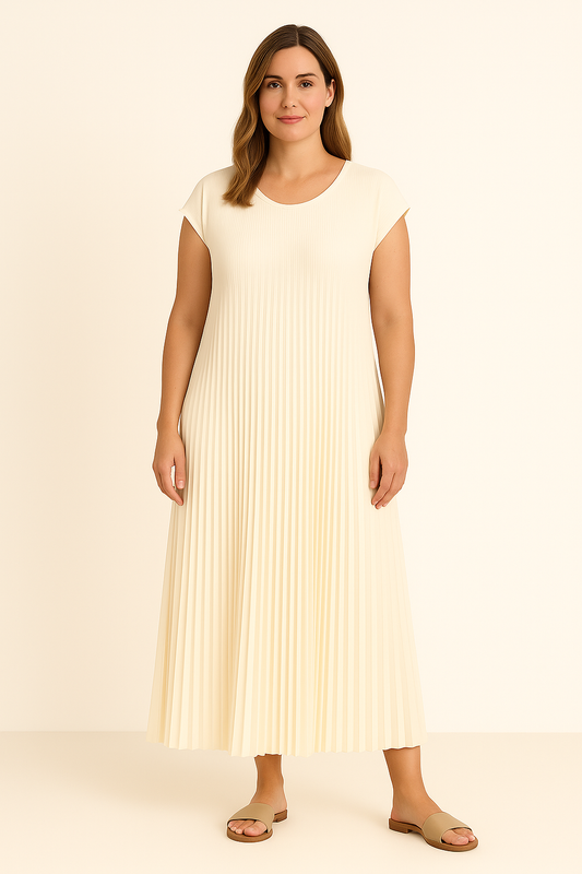 Women's Flowing Pleated Maxi Dress with Side Pockets for Comfort