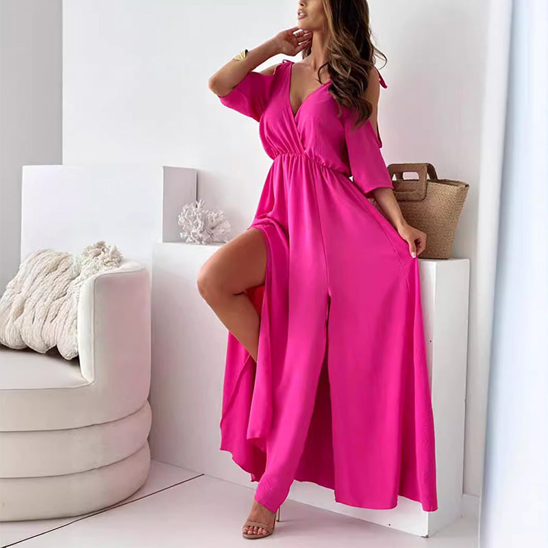 Women's Flowy Maxi Dress with Strapless Design and Side Slit