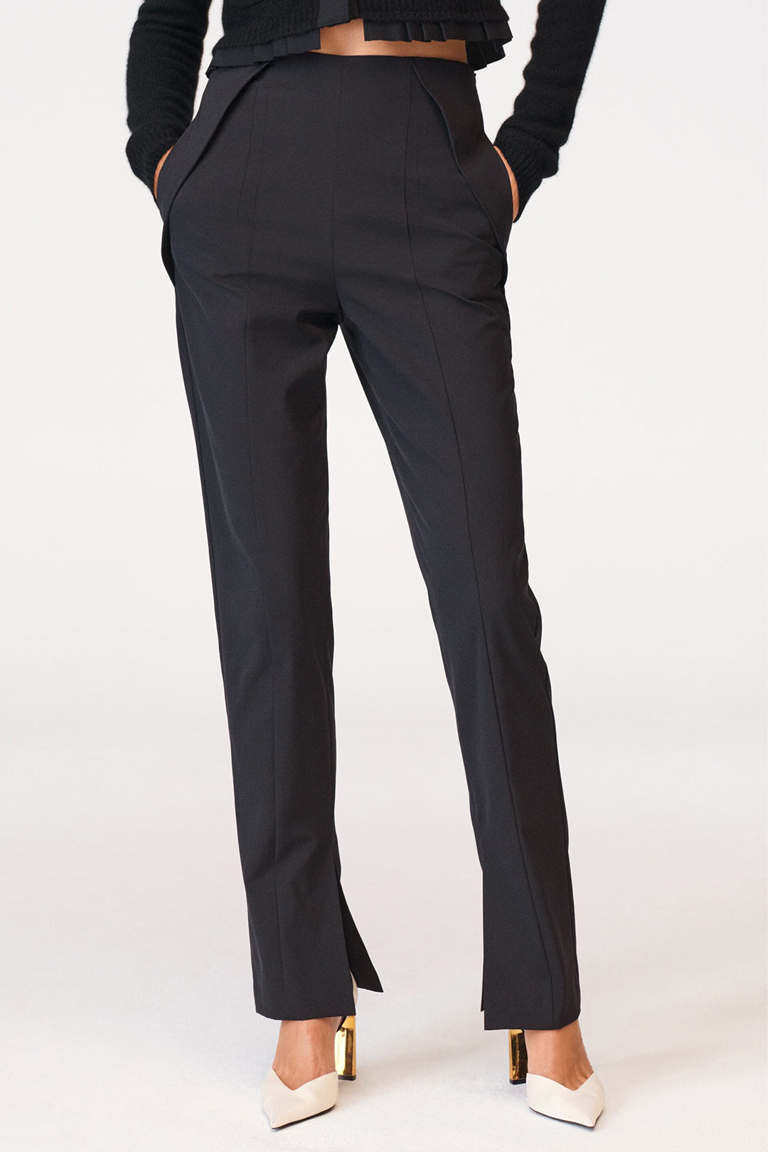 Women's High-Waisted Trousers with Pleated Detailing