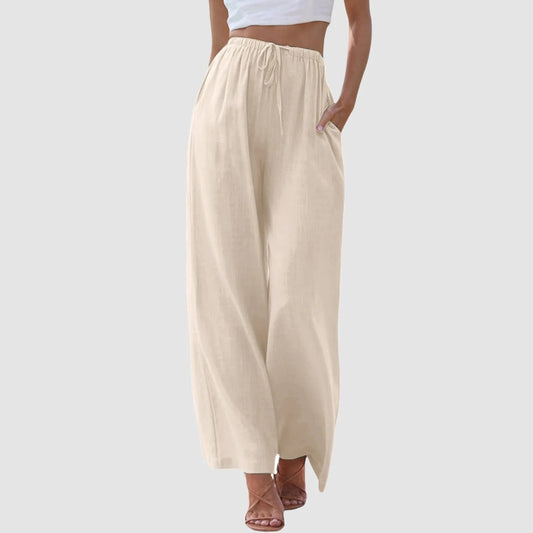 Women's High-Waisted Wide Leg Pants with Adjustable Drawstring Waist