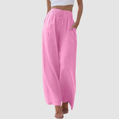 Women's High-Waisted Wide Leg Pants with Adjustable Drawstring Waist