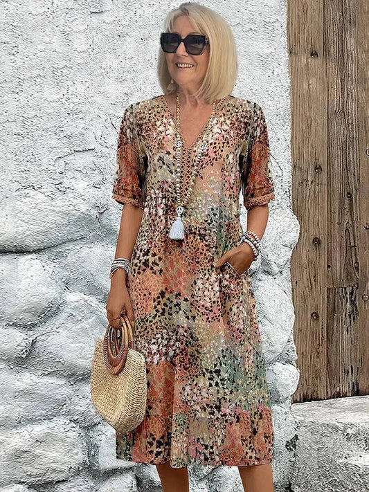 Women's Lightweight Midi Dress with V-Neck Design for Summer
