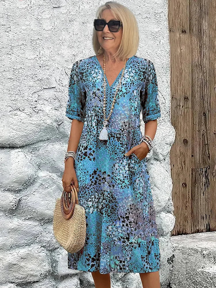 Women's Lightweight Midi Dress with V-Neck Design for Summer